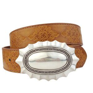 Silver Oval Buckle with embossed belt